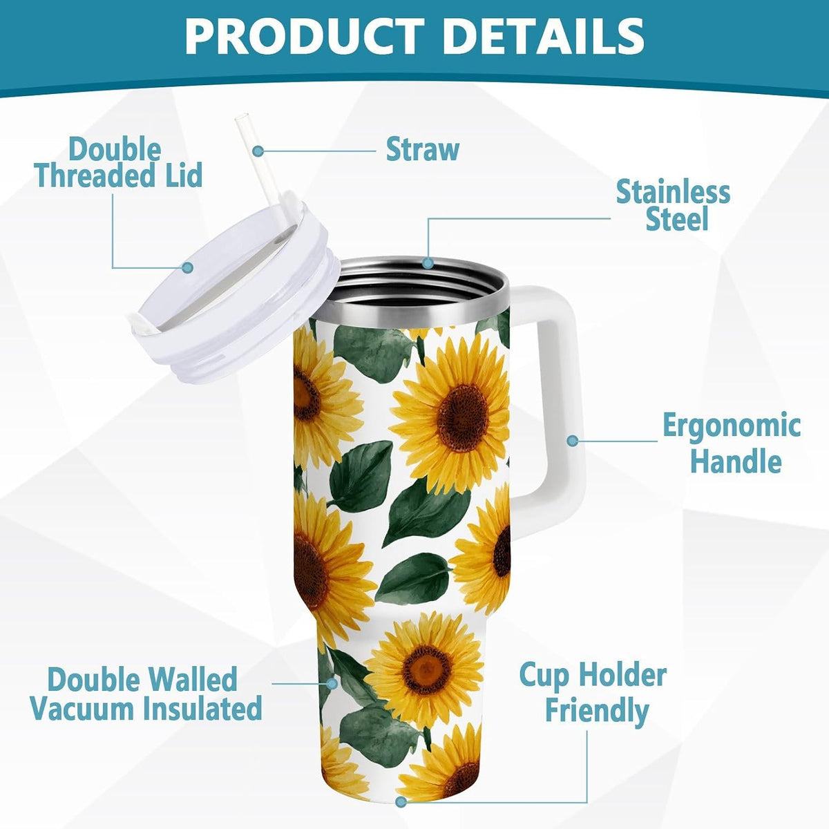 Pink Rose Floral Roses 30 oz Tumbler with Handle and Straw Lid, Insulated Stainless Steel Water Bottle Portable Travel Coffee Tea Mug Cup