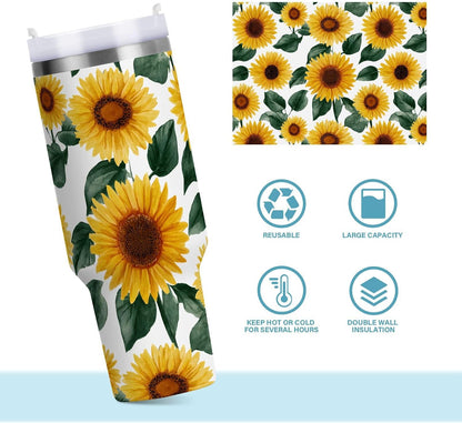 Pink Rose Floral Roses 30 oz Tumbler with Handle and Straw Lid, Insulated Stainless Steel Water Bottle Portable Travel Coffee Tea Mug Cup