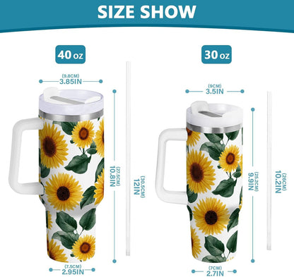 Pink Rose Floral Roses 30 oz Tumbler with Handle and Straw Lid, Insulated Stainless Steel Water Bottle Portable Travel Coffee Tea Mug Cup