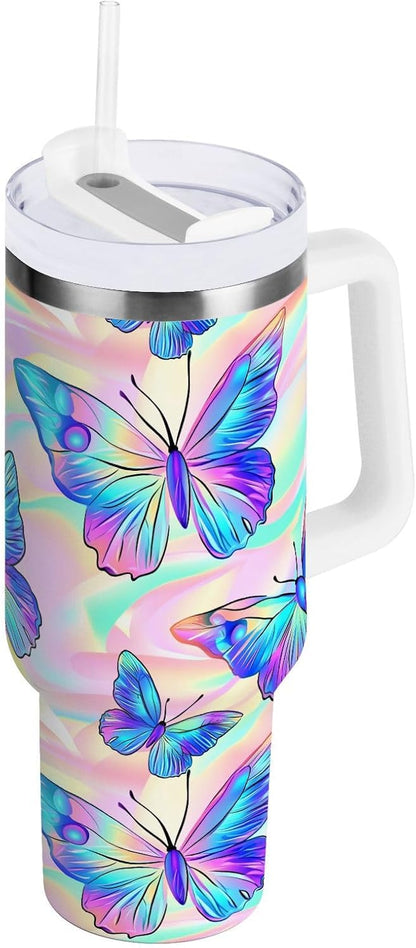Pink Rose Floral Roses 30 oz Tumbler with Handle and Straw Lid, Insulated Stainless Steel Water Bottle Portable Travel Coffee Tea Mug Cup
