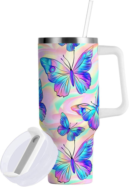 Pink Rose Floral Roses 30 oz Tumbler with Handle and Straw Lid, Insulated Stainless Steel Water Bottle Portable Travel Coffee Tea Mug Cup