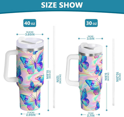 Pink Rose Floral Roses 30 oz Tumbler with Handle and Straw Lid, Insulated Stainless Steel Water Bottle Portable Travel Coffee Tea Mug Cup