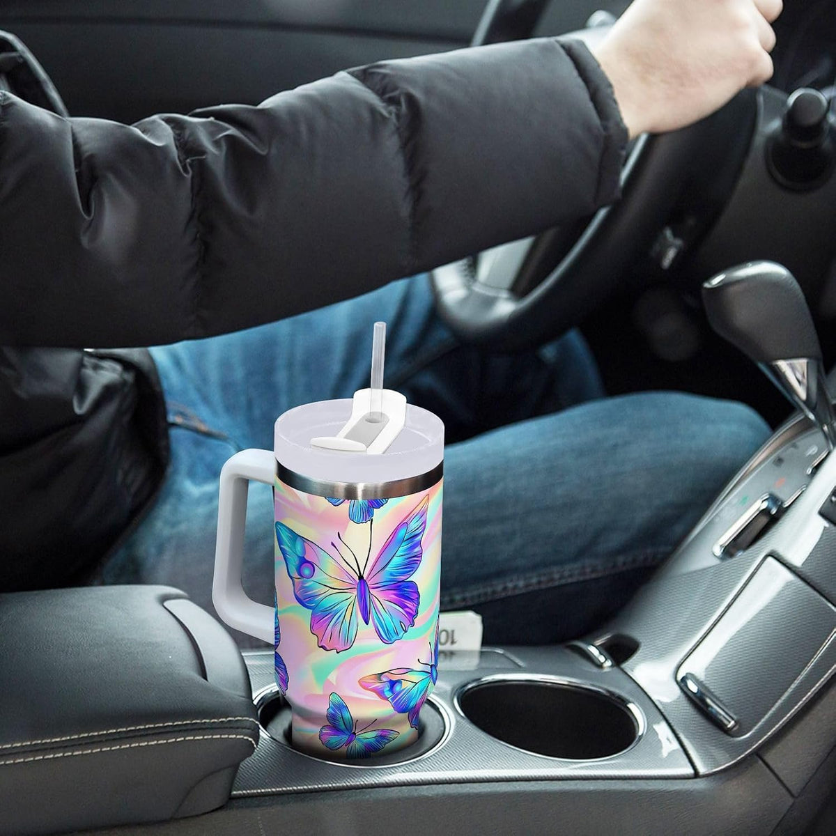 Pink Rose Floral Roses 30 oz Tumbler with Handle and Straw Lid, Insulated Stainless Steel Water Bottle Portable Travel Coffee Tea Mug Cup