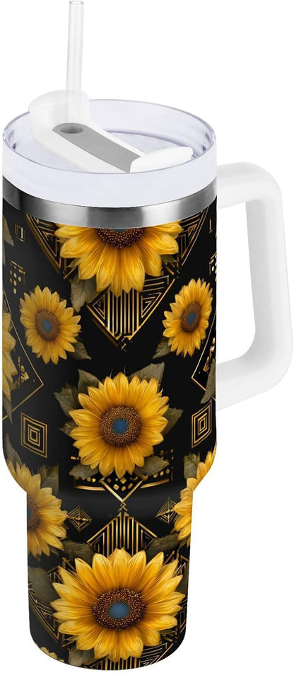 Pink Rose Floral Roses 30 oz Tumbler with Handle and Straw Lid, Insulated Stainless Steel Water Bottle Portable Travel Coffee Tea Mug Cup