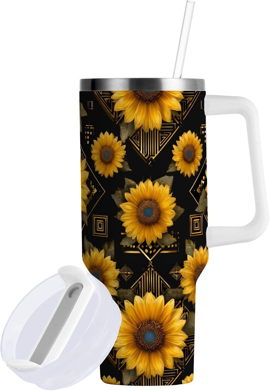 Pink Rose Floral Roses 30 oz Tumbler with Handle and Straw Lid, Insulated Stainless Steel Water Bottle Portable Travel Coffee Tea Mug Cup