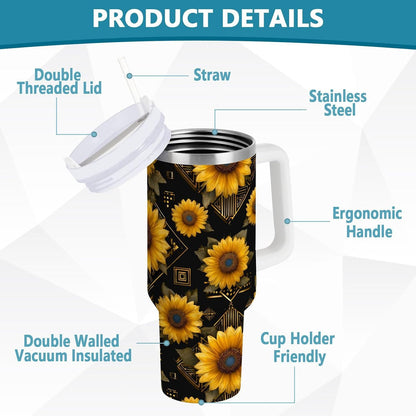 Pink Rose Floral Roses 30 oz Tumbler with Handle and Straw Lid, Insulated Stainless Steel Water Bottle Portable Travel Coffee Tea Mug Cup