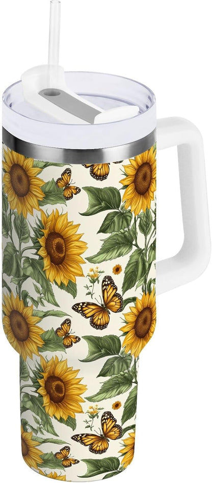 Pink Rose Floral Roses 30 oz Tumbler with Handle and Straw Lid, Insulated Stainless Steel Water Bottle Portable Travel Coffee Tea Mug Cup