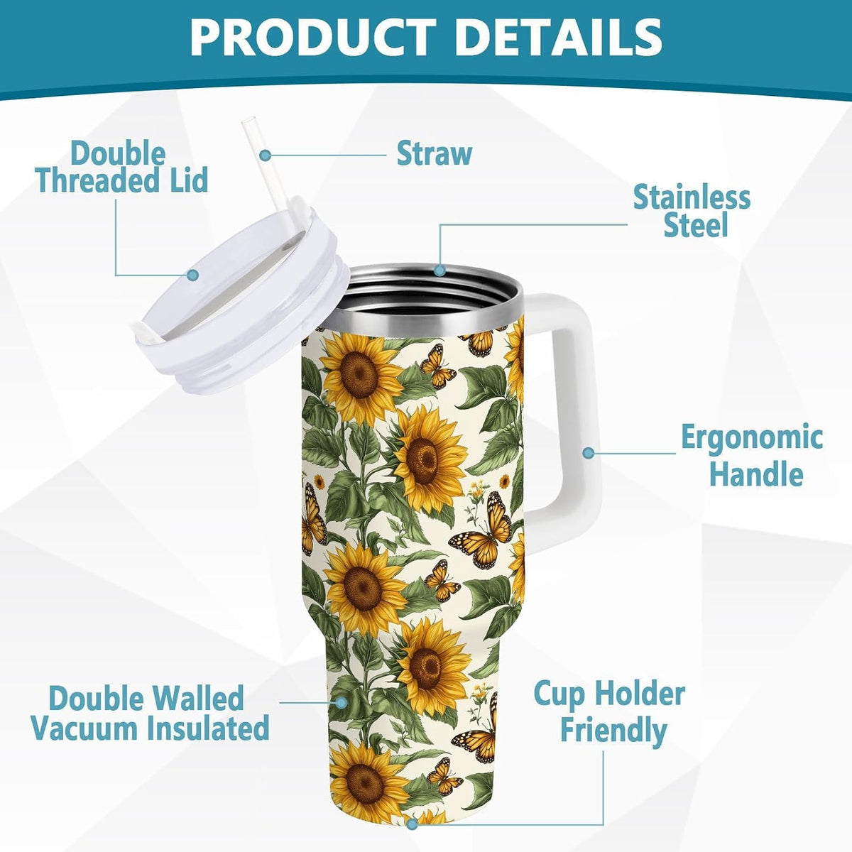 Pink Rose Floral Roses 30 oz Tumbler with Handle and Straw Lid, Insulated Stainless Steel Water Bottle Portable Travel Coffee Tea Mug Cup