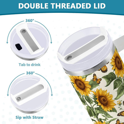 Pink Rose Floral Roses 30 oz Tumbler with Handle and Straw Lid, Insulated Stainless Steel Water Bottle Portable Travel Coffee Tea Mug Cup