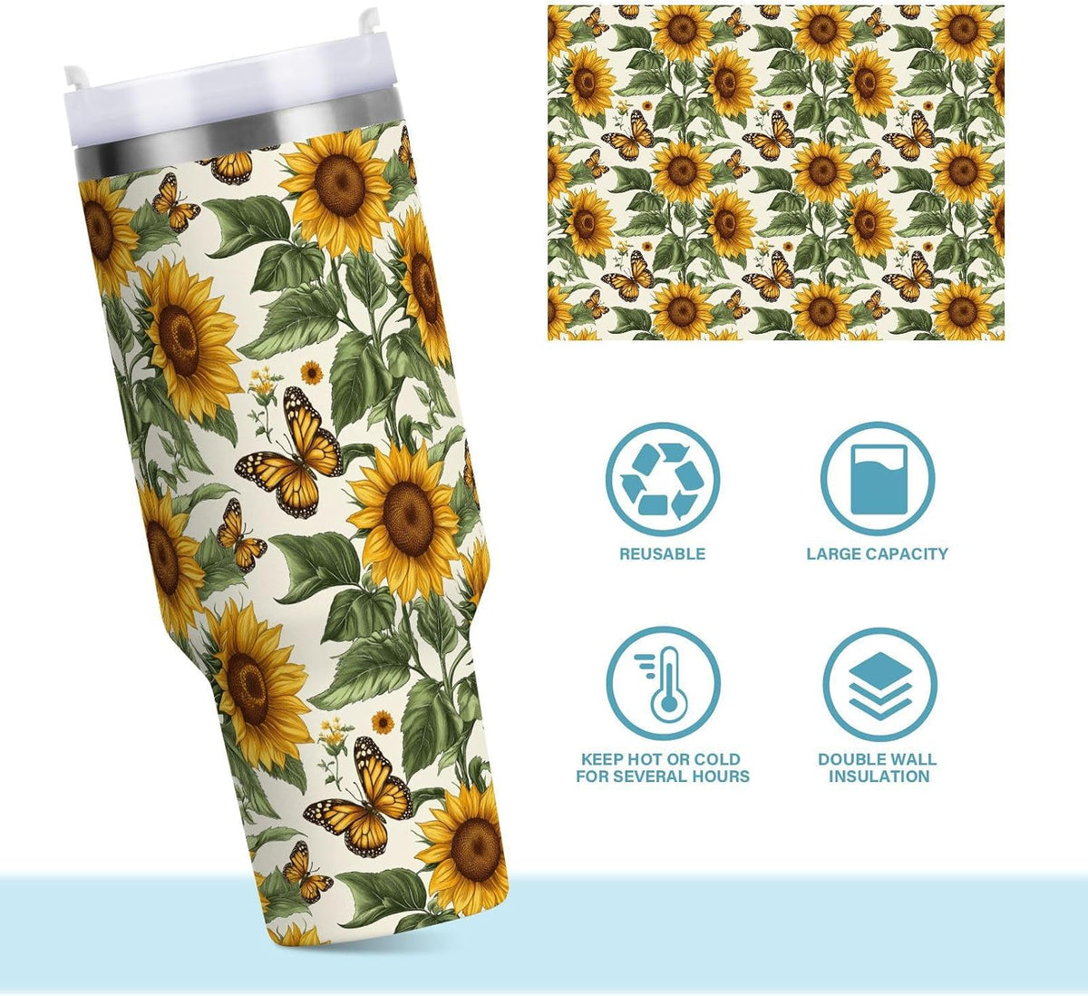 Pink Rose Floral Roses 30 oz Tumbler with Handle and Straw Lid, Insulated Stainless Steel Water Bottle Portable Travel Coffee Tea Mug Cup