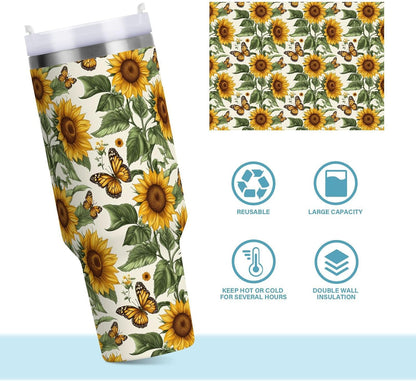 Pink Rose Floral Roses 30 oz Tumbler with Handle and Straw Lid, Insulated Stainless Steel Water Bottle Portable Travel Coffee Tea Mug Cup