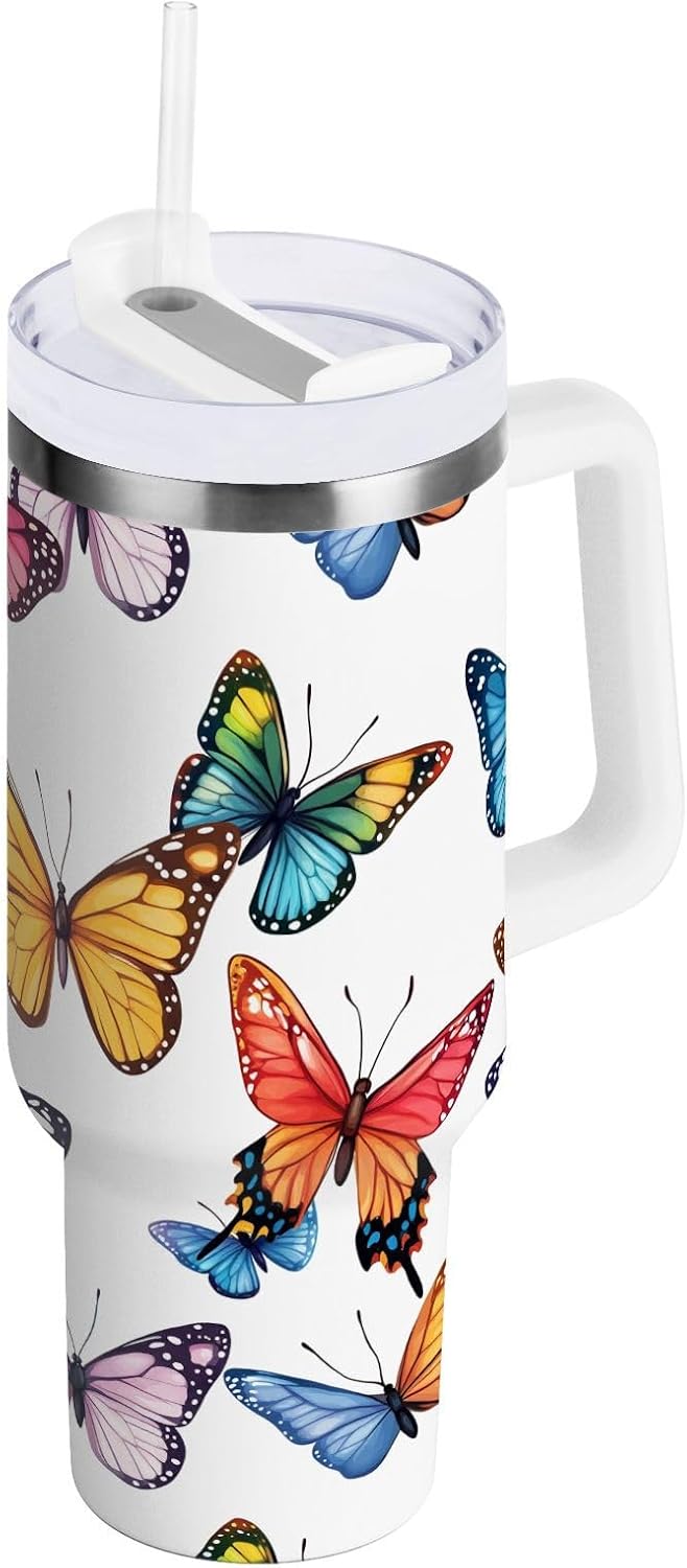 Pink Rose Floral Roses 30 oz Tumbler with Handle and Straw Lid, Insulated Stainless Steel Water Bottle Portable Travel Coffee Tea Mug Cup