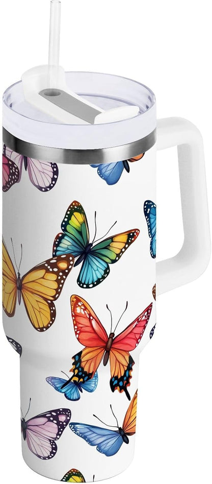 Pink Rose Floral Roses 30 oz Tumbler with Handle and Straw Lid, Insulated Stainless Steel Water Bottle Portable Travel Coffee Tea Mug Cup