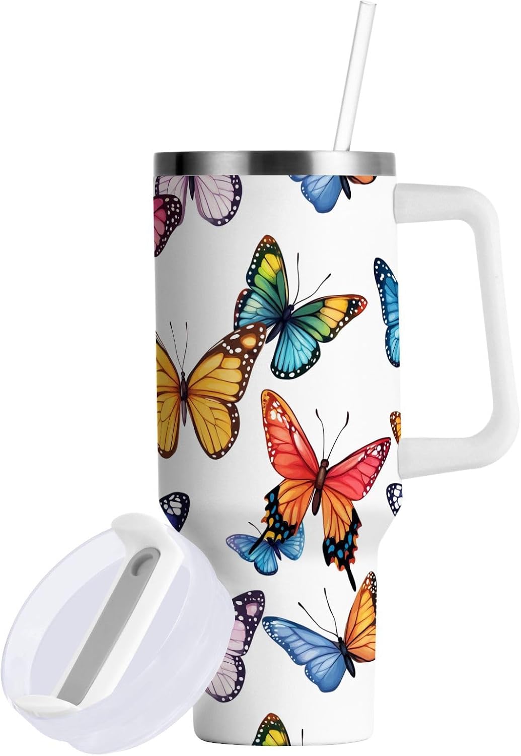 Pink Rose Floral Roses 30 oz Tumbler with Handle and Straw Lid, Insulated Stainless Steel Water Bottle Portable Travel Coffee Tea Mug Cup