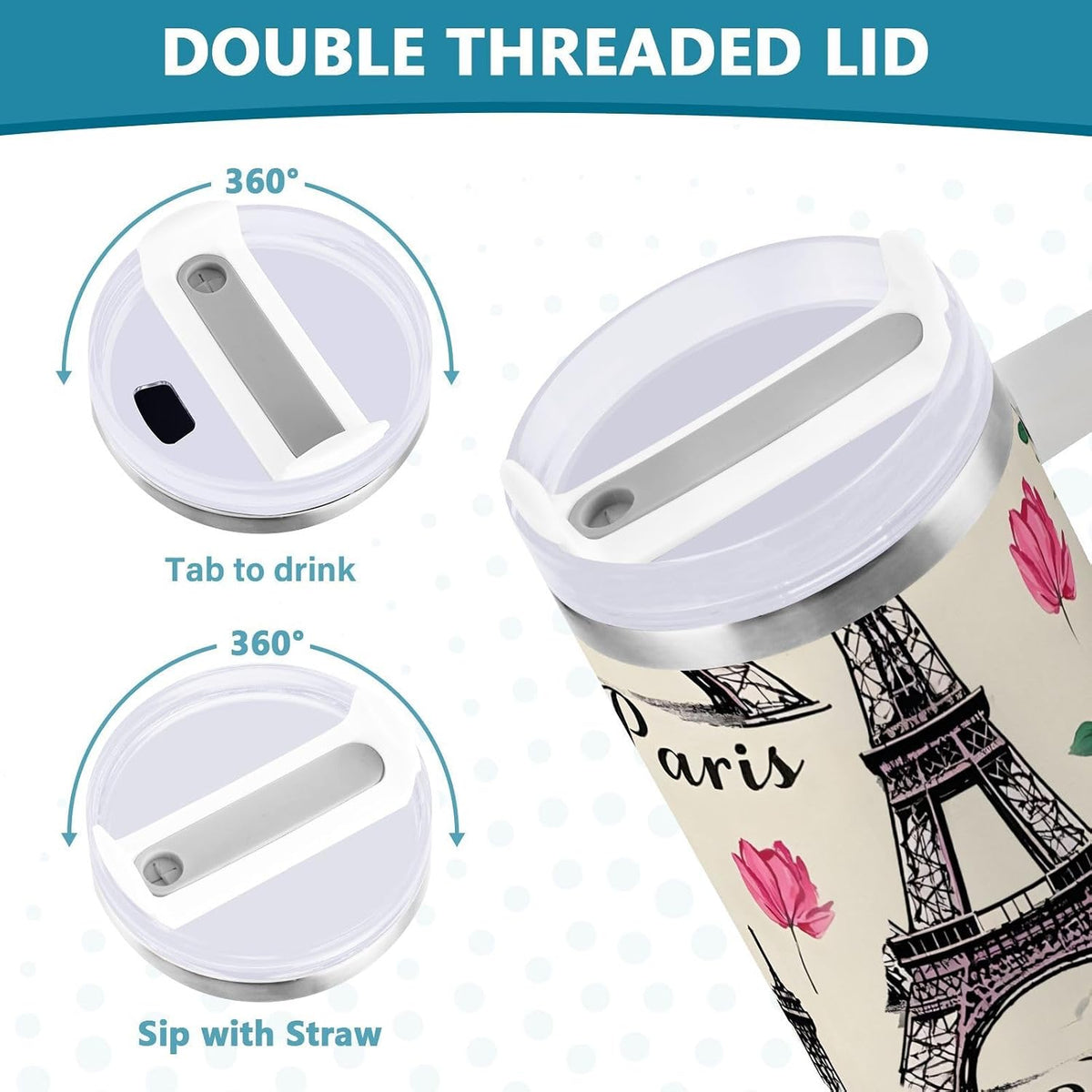 Pink Rose Floral Roses 30 oz Tumbler with Handle and Straw Lid, Insulated Stainless Steel Water Bottle Portable Travel Coffee Tea Mug Cup