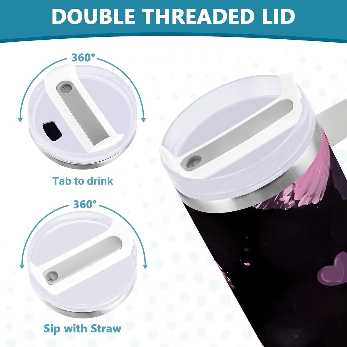 Pink Rose Floral Roses 30 oz Tumbler with Handle and Straw Lid, Insulated Stainless Steel Water Bottle Portable Travel Coffee Tea Mug Cup