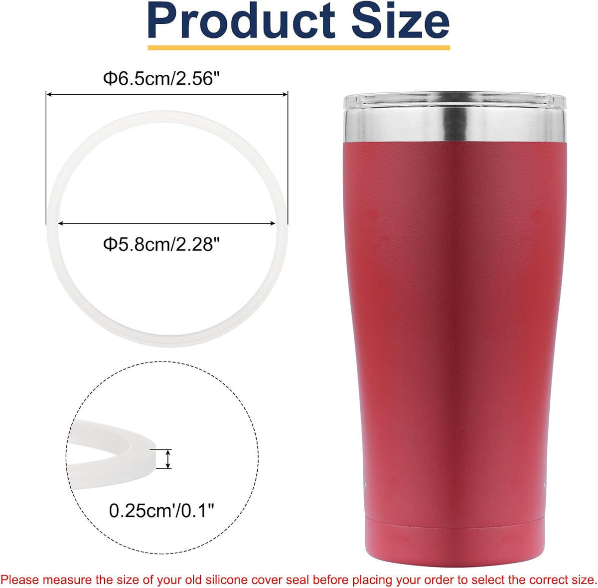 16oz or 20oz Replacement Rubber Lid Seals, 2 Pcs 2.56" Diameter O Shaped Resealable Lid Gaskets for Stainless Steel Insulated Tumbler Mugs Cups Vacuum, White