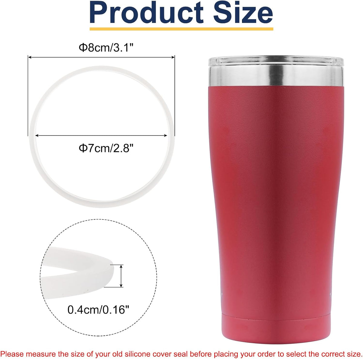 16oz or 20oz Replacement Rubber Lid Seals, 2 Pcs 2.56" Diameter O Shaped Resealable Lid Gaskets for Stainless Steel Insulated Tumbler Mugs Cups Vacuum, White