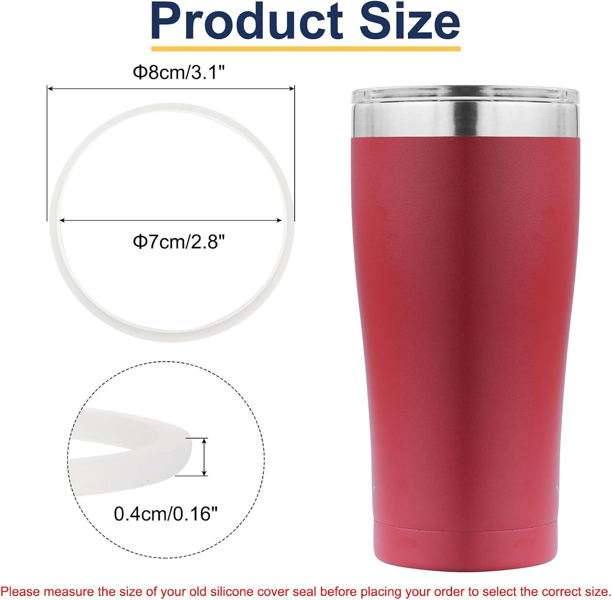 16oz or 20oz Replacement Rubber Lid Seals, 2 Pcs 2.56" Diameter O Shaped Resealable Lid Gaskets for Stainless Steel Insulated Tumbler Mugs Cups Vacuum, White