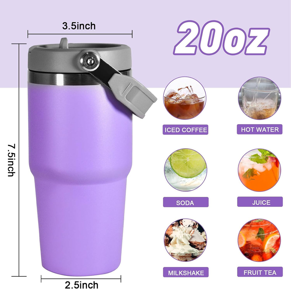 20 oz Tumbler with Handle, Insulated Tumbler with Lid and Flip Straw Leak Proof Double Wall Stainless Steel Vacuum Travel Coffee Mug Insulated Water Bottle Thermal Cup, Cupholder Friendly,Camp Green