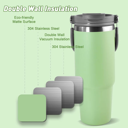 20 oz Tumbler with Handle, Insulated Tumbler with Lid and Flip Straw Leak Proof Double Wall Stainless Steel Vacuum Travel Coffee Mug Insulated Water Bottle Thermal Cup, Cupholder Friendly,Camp Green
