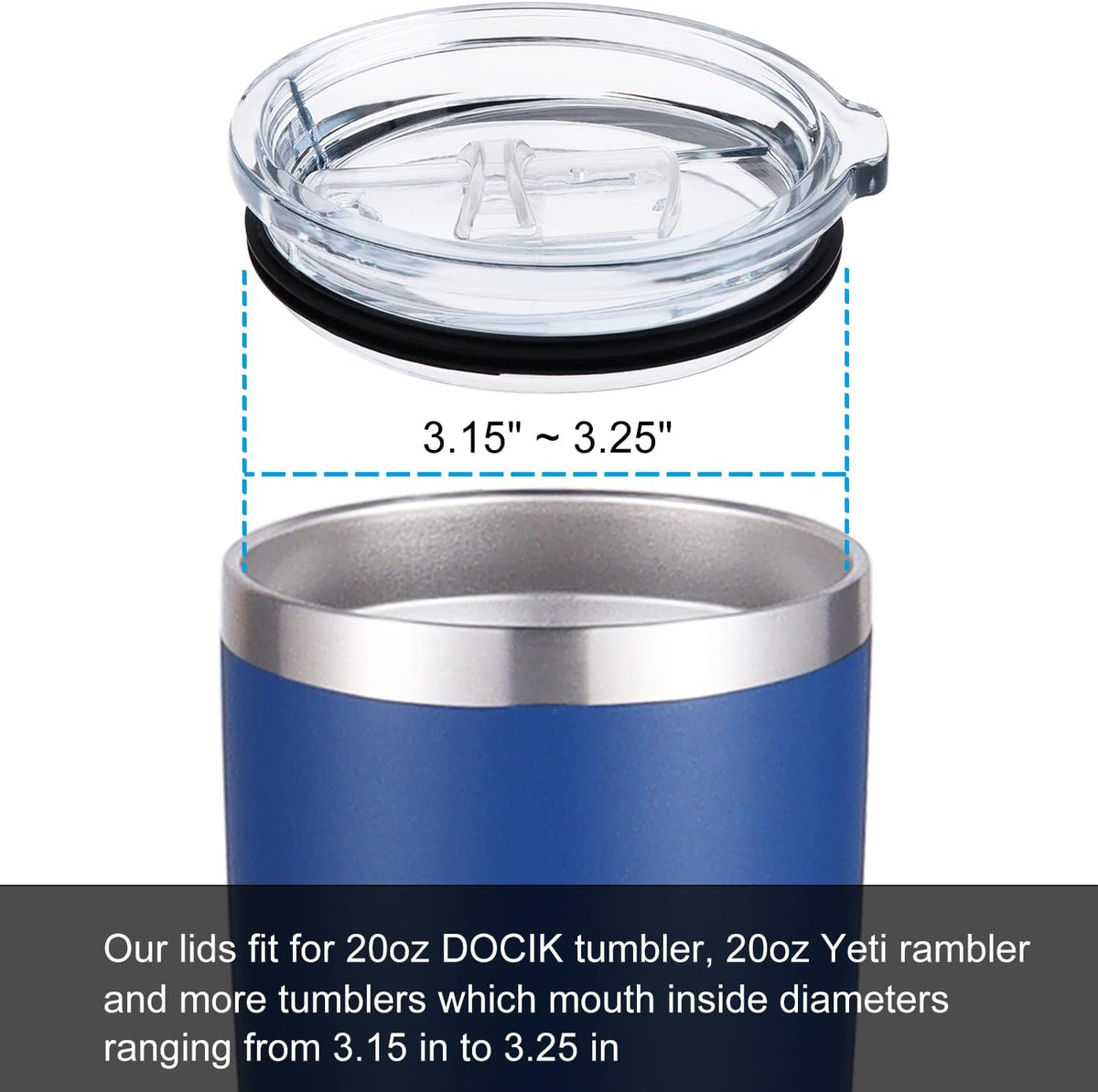 Splash Proof Lids Covers for 20 Oz Yeti Rambler Ozark Trail Tumbler and More Travel Cup, Also Fit for Yeti 10 Oz Lowball, 2 Pack