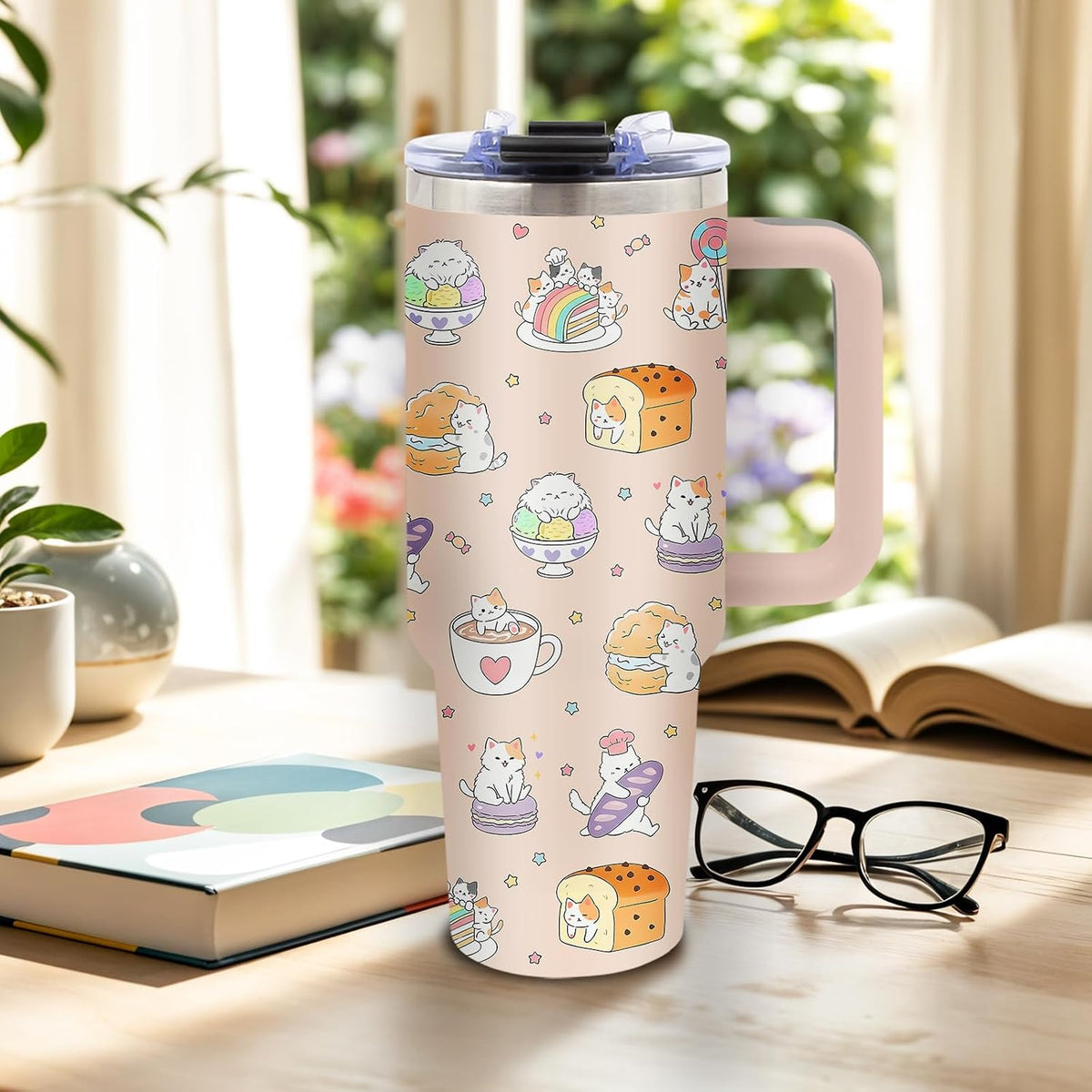 Cat Tumbler 40oz, Insulated Pink Cat Cup Gifts for Women Girls | Funny Cats Tumbler Leakproof, Cats Water Bottle for Gym Office Travel, Mothers Day Birthday Gifts for Cats Lovers, 1 Pack