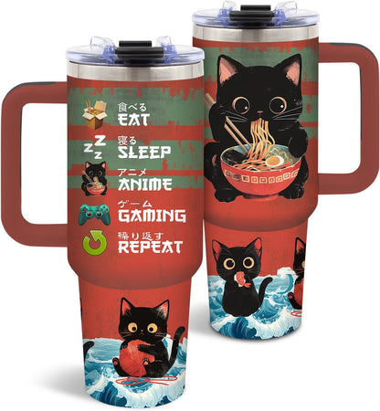 Cat Tumbler 40oz, Insulated Pink Cat Cup Gifts for Women Girls | Funny Cats Tumbler Leakproof, Cats Water Bottle for Gym Office Travel, Mothers Day Birthday Gifts for Cats Lovers, 1 Pack