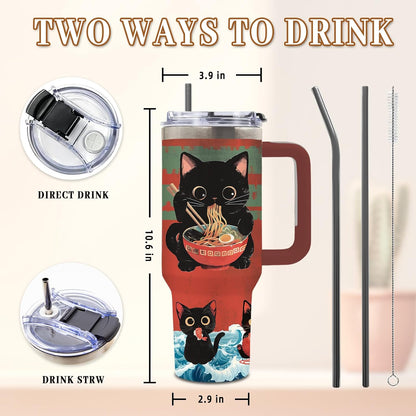 Cat Tumbler 40oz, Insulated Pink Cat Cup Gifts for Women Girls | Funny Cats Tumbler Leakproof, Cats Water Bottle for Gym Office Travel, Mothers Day Birthday Gifts for Cats Lovers, 1 Pack