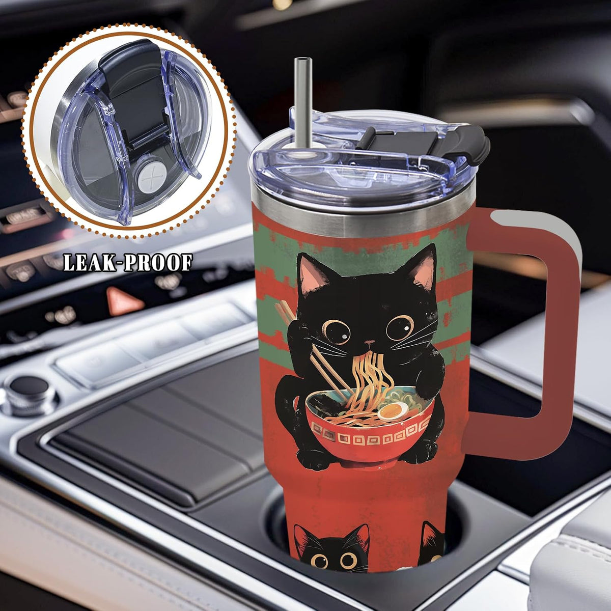 Cat Tumbler 40oz, Insulated Pink Cat Cup Gifts for Women Girls | Funny Cats Tumbler Leakproof, Cats Water Bottle for Gym Office Travel, Mothers Day Birthday Gifts for Cats Lovers, 1 Pack