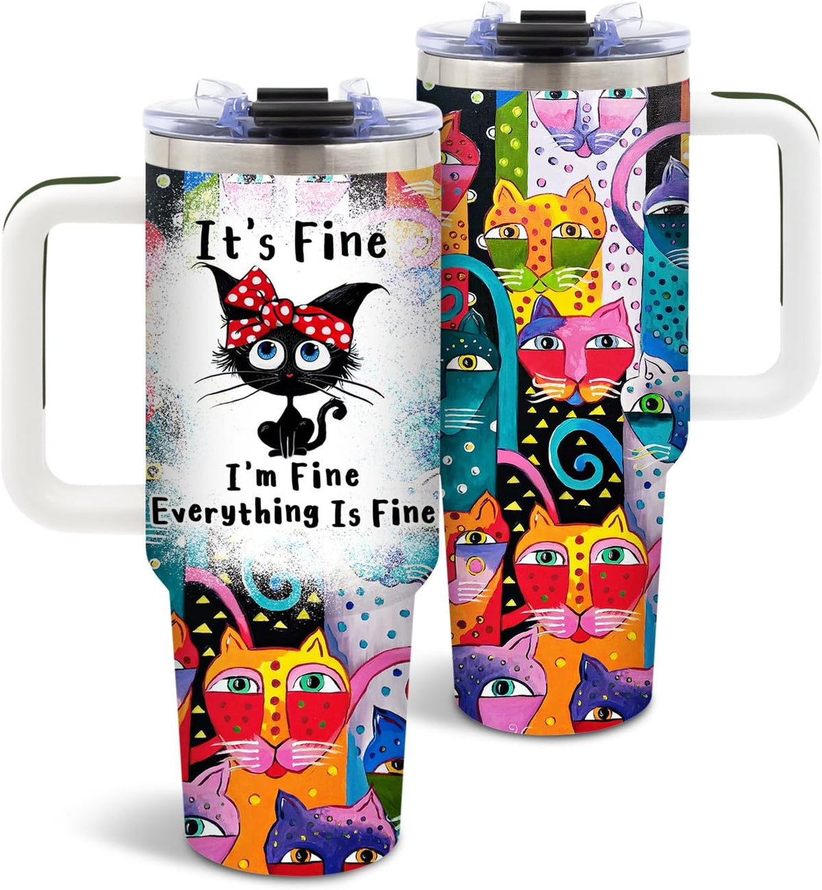 Cat Tumbler 40oz, Insulated Pink Cat Cup Gifts for Women Girls | Funny Cats Tumbler Leakproof, Cats Water Bottle for Gym Office Travel, Mothers Day Birthday Gifts for Cats Lovers, 1 Pack