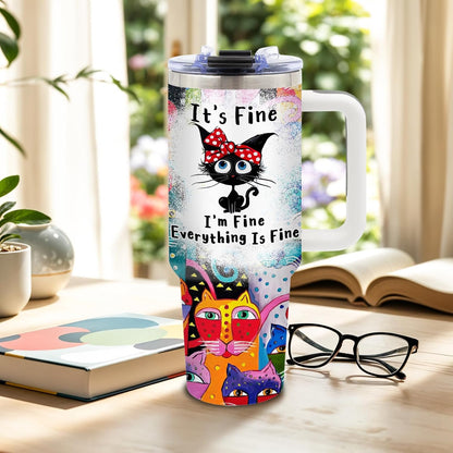 Cat Tumbler 40oz, Insulated Pink Cat Cup Gifts for Women Girls | Funny Cats Tumbler Leakproof, Cats Water Bottle for Gym Office Travel, Mothers Day Birthday Gifts for Cats Lovers, 1 Pack