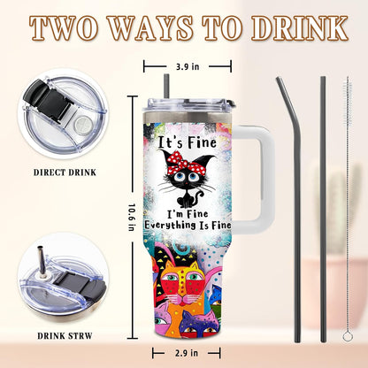 Cat Tumbler 40oz, Insulated Pink Cat Cup Gifts for Women Girls | Funny Cats Tumbler Leakproof, Cats Water Bottle for Gym Office Travel, Mothers Day Birthday Gifts for Cats Lovers, 1 Pack
