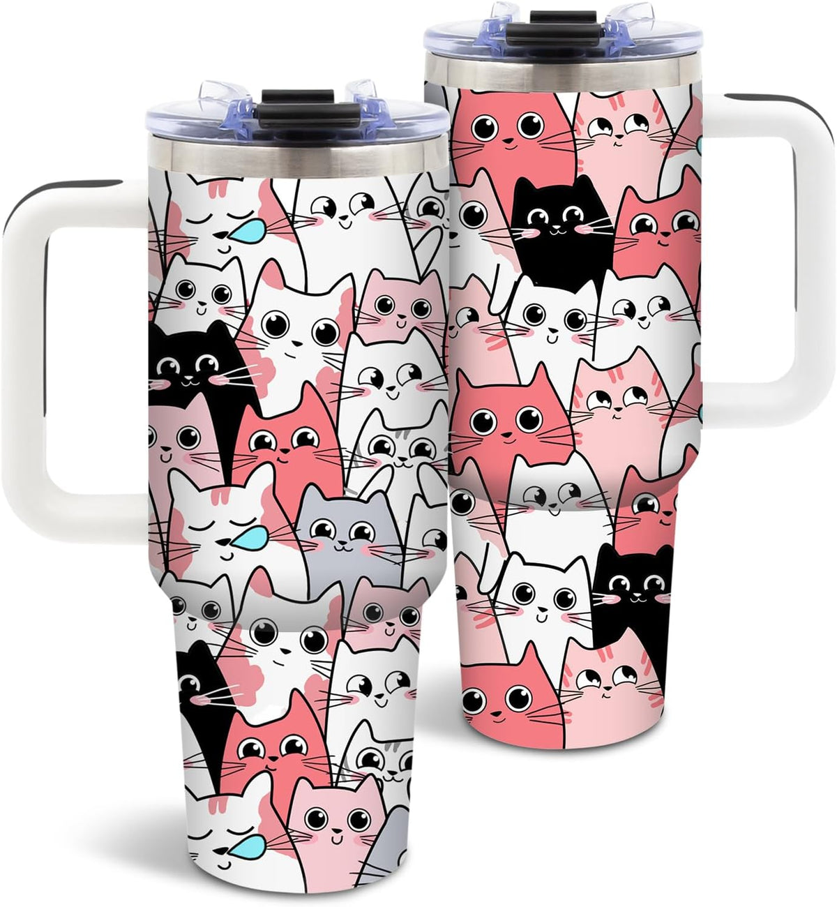 Cat Tumbler 40oz, Insulated Pink Cat Cup Gifts for Women Girls | Funny Cats Tumbler Leakproof, Cats Water Bottle for Gym Office Travel, Mothers Day Birthday Gifts for Cats Lovers, 1 Pack