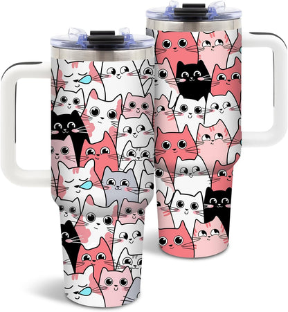 Cat Tumbler 40oz, Insulated Pink Cat Cup Gifts for Women Girls | Funny Cats Tumbler Leakproof, Cats Water Bottle for Gym Office Travel, Mothers Day Birthday Gifts for Cats Lovers, 1 Pack