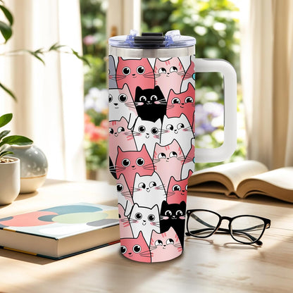 Cat Tumbler 40oz, Insulated Pink Cat Cup Gifts for Women Girls | Funny Cats Tumbler Leakproof, Cats Water Bottle for Gym Office Travel, Mothers Day Birthday Gifts for Cats Lovers, 1 Pack