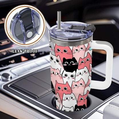 Cat Tumbler 40oz, Insulated Pink Cat Cup Gifts for Women Girls | Funny Cats Tumbler Leakproof, Cats Water Bottle for Gym Office Travel, Mothers Day Birthday Gifts for Cats Lovers, 1 Pack