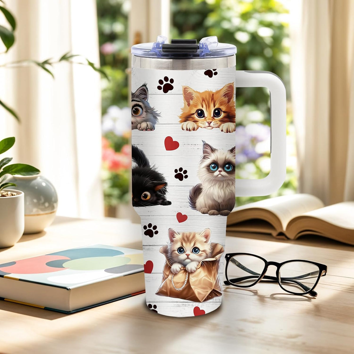 Cat Tumbler 40oz, Insulated Pink Cat Cup Gifts for Women Girls | Funny Cats Tumbler Leakproof, Cats Water Bottle for Gym Office Travel, Mothers Day Birthday Gifts for Cats Lovers, 1 Pack