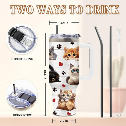 Cat Tumbler 40oz, Insulated Pink Cat Cup Gifts for Women Girls | Funny Cats Tumbler Leakproof, Cats Water Bottle for Gym Office Travel, Mothers Day Birthday Gifts for Cats Lovers, 1 Pack