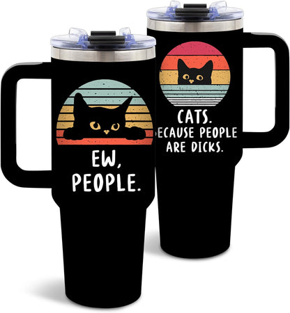 Cat Tumbler 40oz, Insulated Pink Cat Cup Gifts for Women Girls | Funny Cats Tumbler Leakproof, Cats Water Bottle for Gym Office Travel, Mothers Day Birthday Gifts for Cats Lovers, 1 Pack
