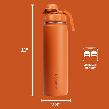 Vessence 24 Oz Stainless Steel Tea Infuser Bottle for Loose Leaf Tea, Water, Herbs, Fruits - Triple Layered Insulated, Leak Proof Bottle with Lid and Clip Handle - 24 Hours Hot/Cold