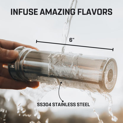 Vessence 24 Oz Stainless Steel Tea Infuser Bottle for Loose Leaf Tea, Water, Herbs, Fruits - Triple Layered Insulated, Leak Proof Bottle with Lid and Clip Handle - 24 Hours Hot/Cold