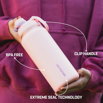 Vessence 24 Oz Stainless Steel Tea Infuser Bottle for Loose Leaf Tea, Water, Herbs, Fruits - Triple Layered Insulated, Leak Proof Bottle with Lid and Clip Handle - 24 Hours Hot/Cold