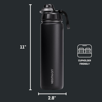 Vessence 24 Oz Stainless Steel Tea Infuser Bottle for Loose Leaf Tea, Water, Herbs, Fruits - Triple Layered Insulated, Leak Proof Bottle with Lid and Clip Handle - 24 Hours Hot/Cold