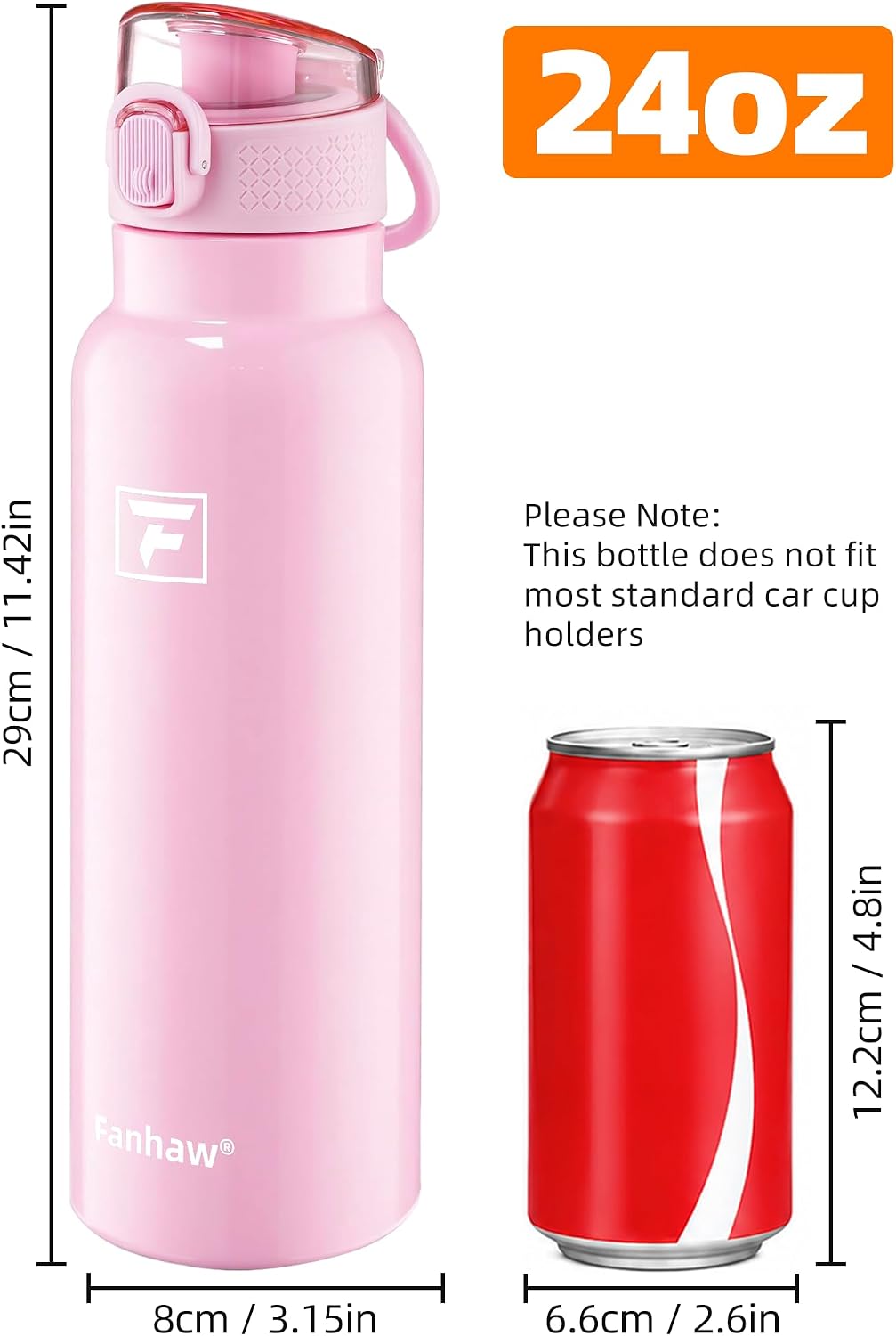 24oz Insulated Water Bottle with Soft Chug Lid, Pink