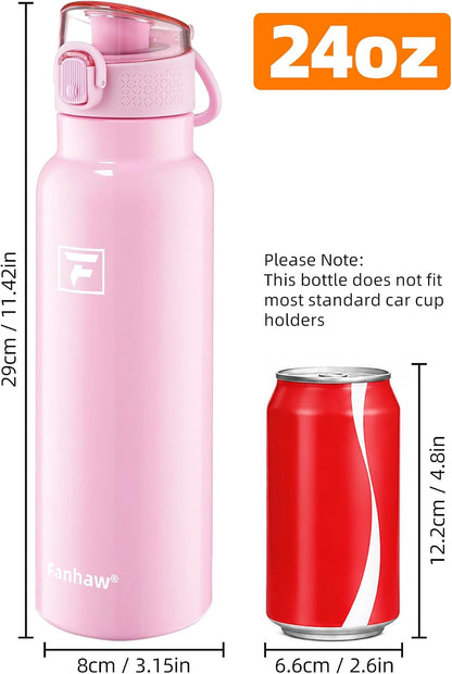 24oz Insulated Water Bottle with Soft Chug Lid, Pink