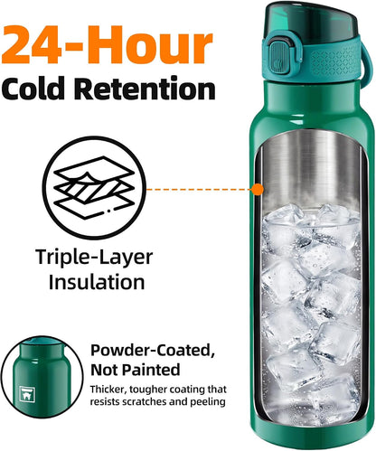 24oz Insulated Water Bottle with Soft Chug Lid, Pink