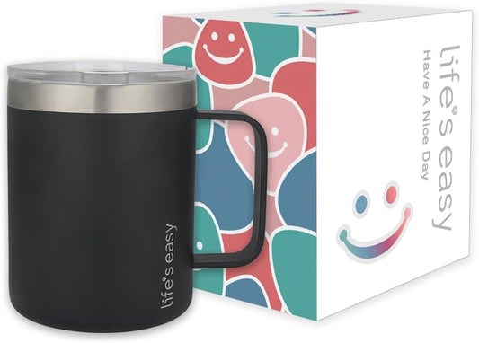 20oz Stainless Steel Mug w/Handle - Double Wall Insulated Travel Tumbler w/Flip Lid - Leak Proof Tumbler-Thermal Cup for Coffee, Tea & More - Keep Hot & Cold Drinks (Black, 20 oz)
