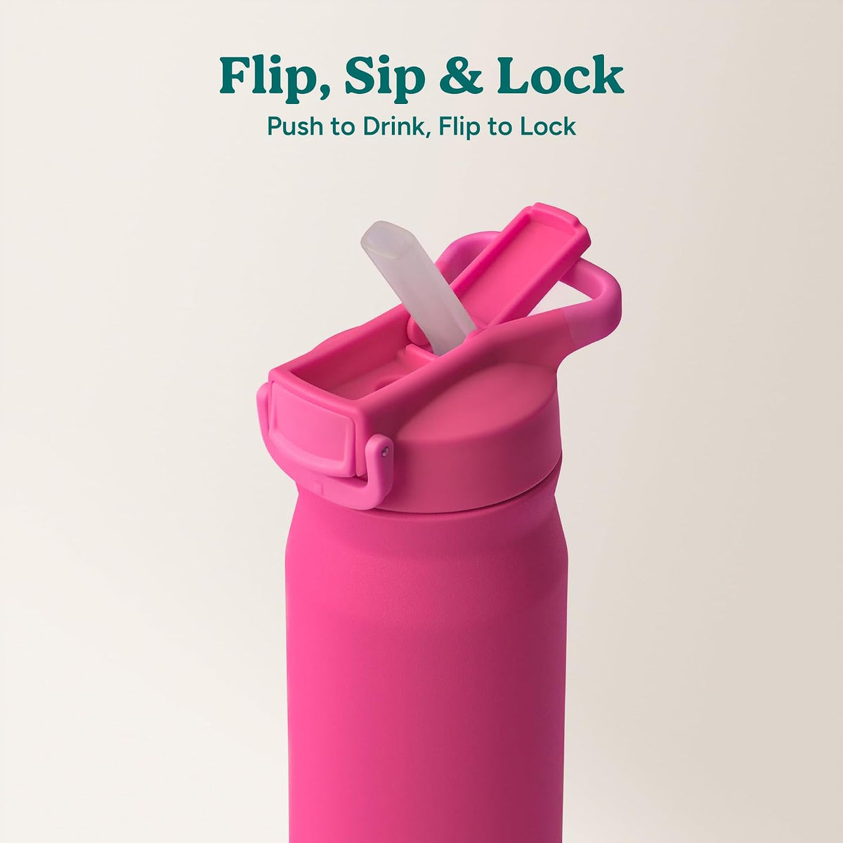 24 oz Hydrate Pro Stainless Steel Insulated Water Bottle - Flip Top Leak-Proof Lid, Dishwasher Safe, BPA-Free, Dual Wall Vacuum, Keeps Drinks Cold for 48 Hrs, Cup Holder Friendly - Dragonfruit