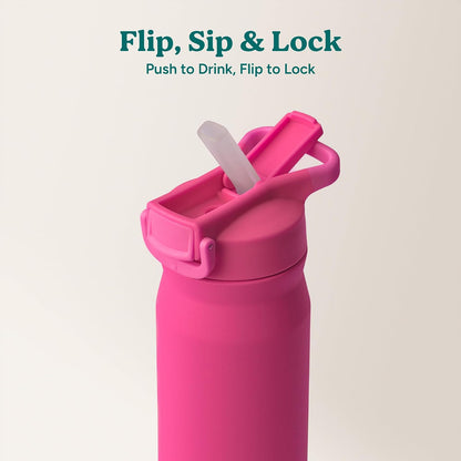 24 oz Hydrate Pro Stainless Steel Insulated Water Bottle - Flip Top Leak-Proof Lid, Dishwasher Safe, BPA-Free, Dual Wall Vacuum, Keeps Drinks Cold for 48 Hrs, Cup Holder Friendly - Dragonfruit